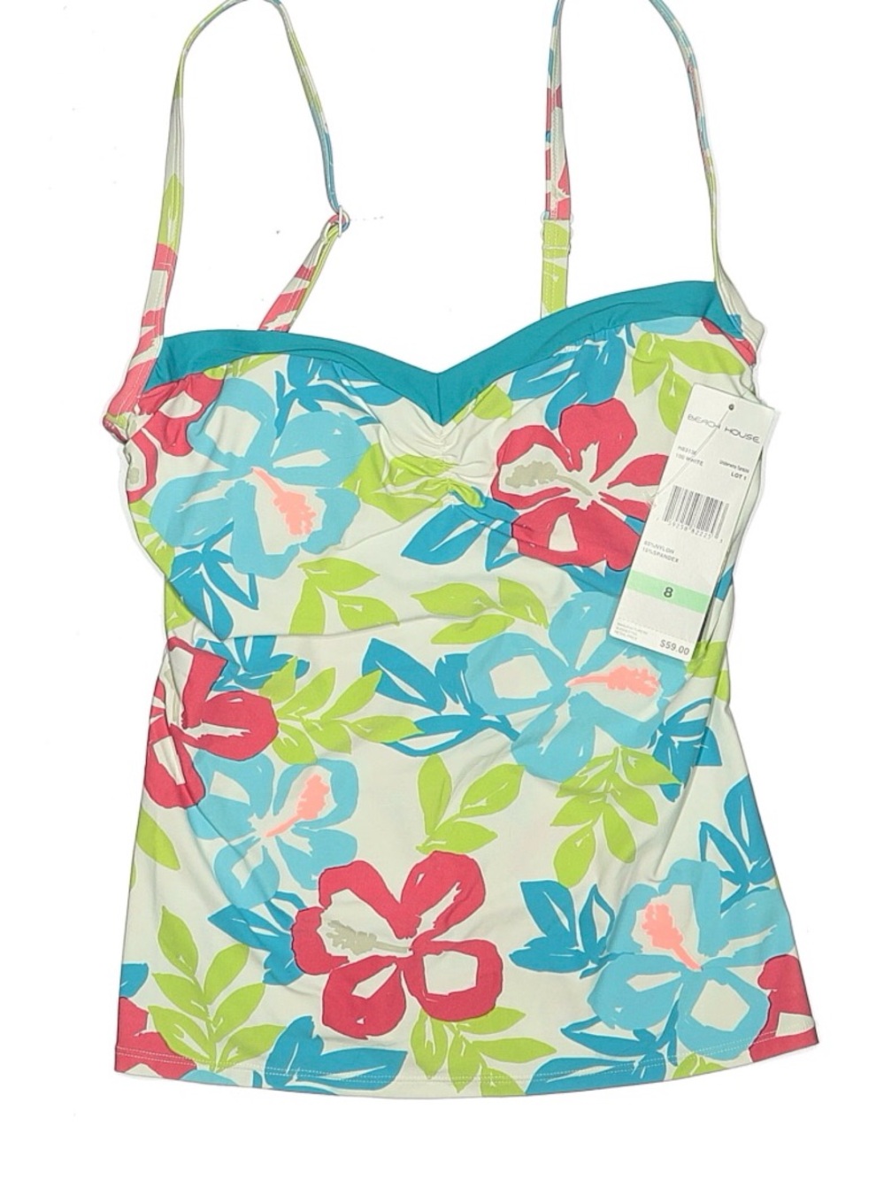 Beach House Turquoise & White Swim Top with Subtle Aqua Accents